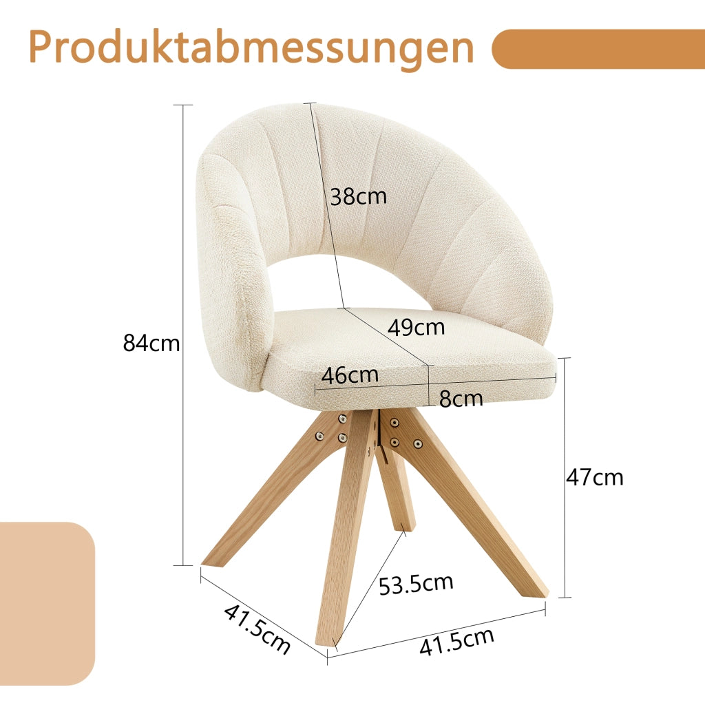 SEDIA Girevole 360° Set da 2 pezzi Tessuto bianco Legno massello 84 cm