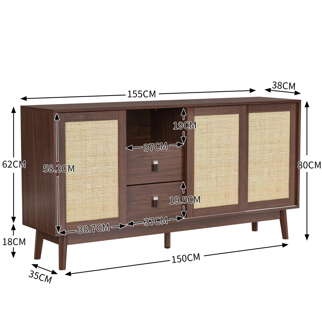 Credenza in Rattan con 3 Ante Scorrevoli e 2 Cassetti