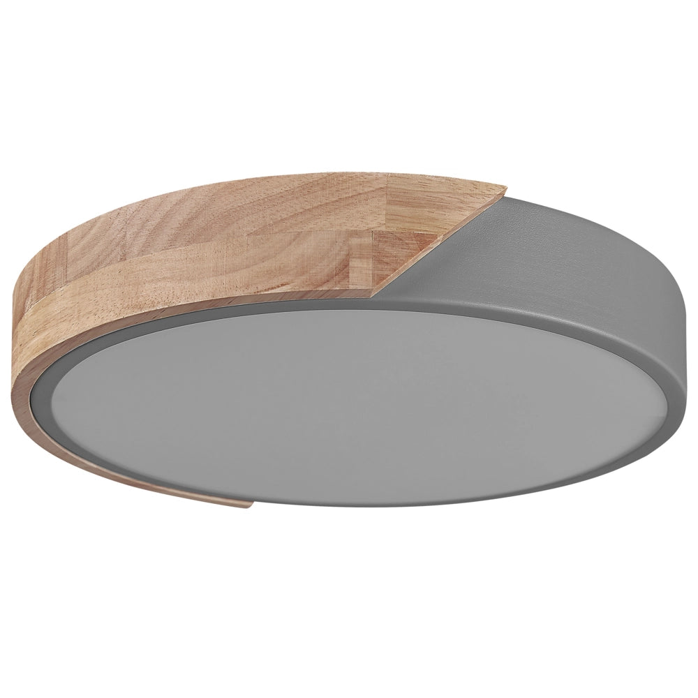 Lampada da soffitto grigia con luci a LED integrate in legno chiaro in acciaio acrilico di forma rotonda Illuminazione moderna decorativa
