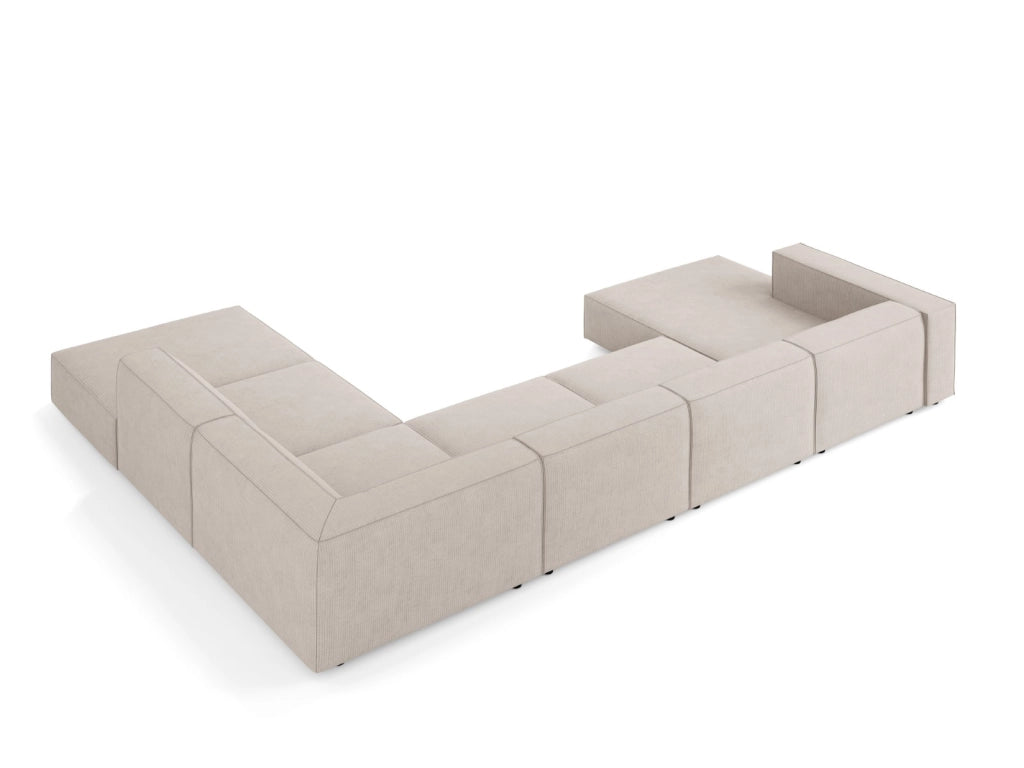 Cosmopolitan Design - Divano panoramico destro "Arendal" 7 posti in ciniglia con effetto a coste beige scuro 