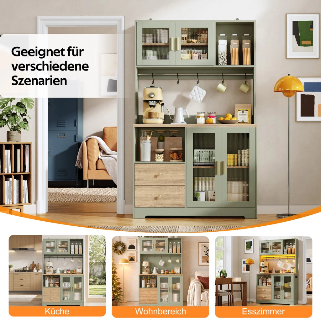 ARMADIO CUCINA 110x40x178 cm MDF Verde Antico con LED e prese USB