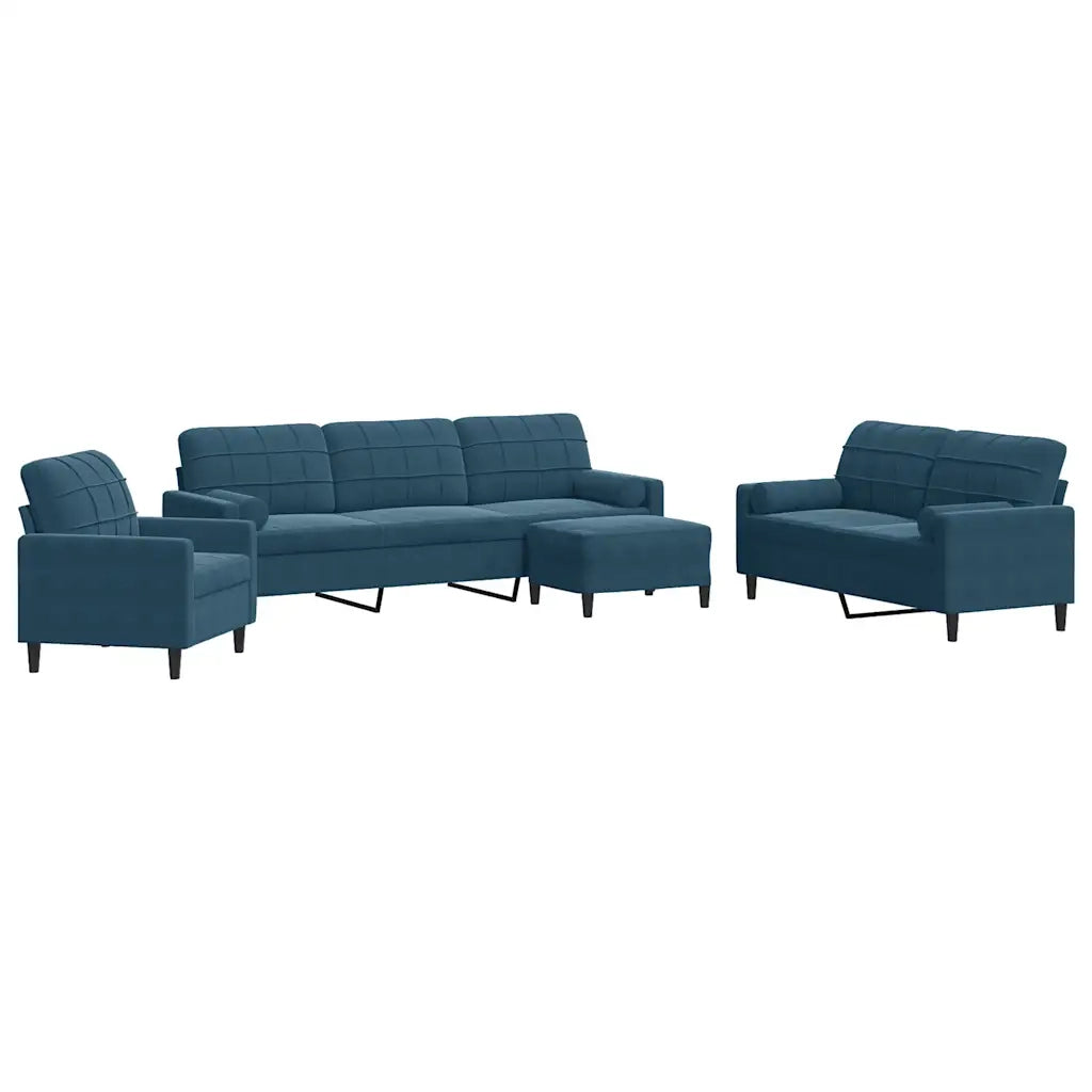 vidaXL Set di Divani 4 pz con Cuscini e Rinforzi Blu in Velluto