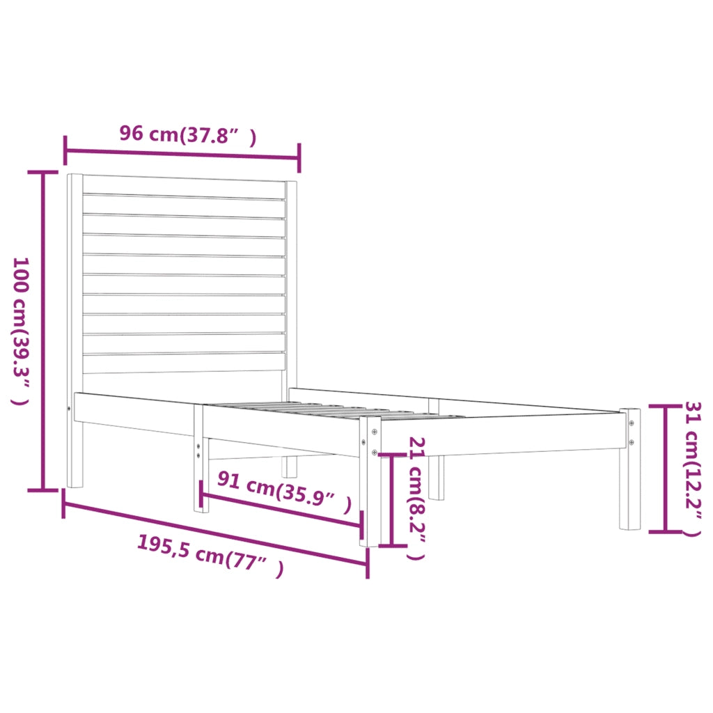 Giroletto-Struttura Letto Bianco in Legno Massello 90x190 cm Single 637246
