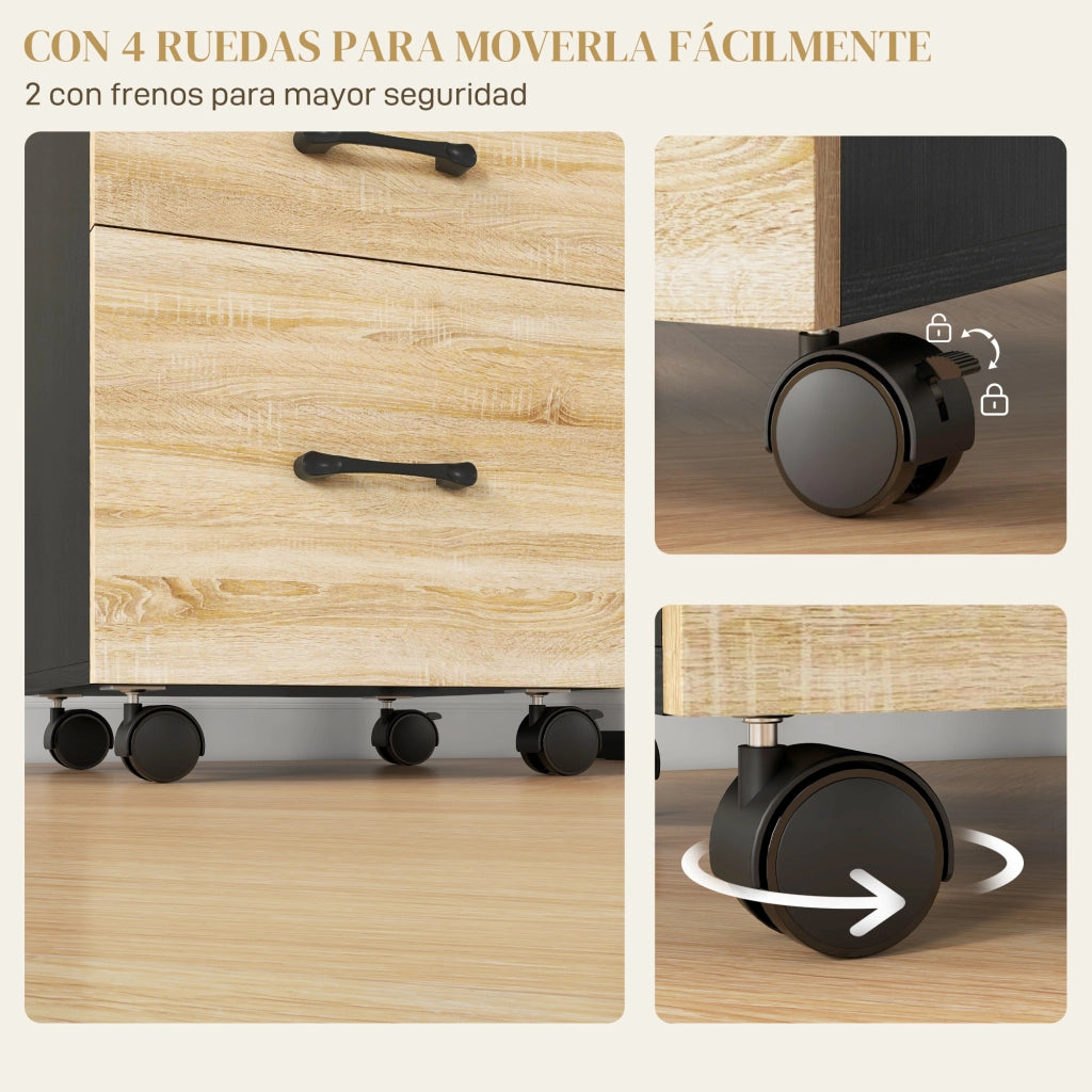 Cassettiera ufficio con ruote e cassetti ¨C Xylo ¨C Rovere e nero 40x42x65cm