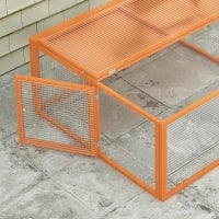 Conigliera da Esterno Pieghevole per 2-3 Roditori con Ingressi Multipli, in Legno e Acciaio, 110x105x50 cm, Arancione