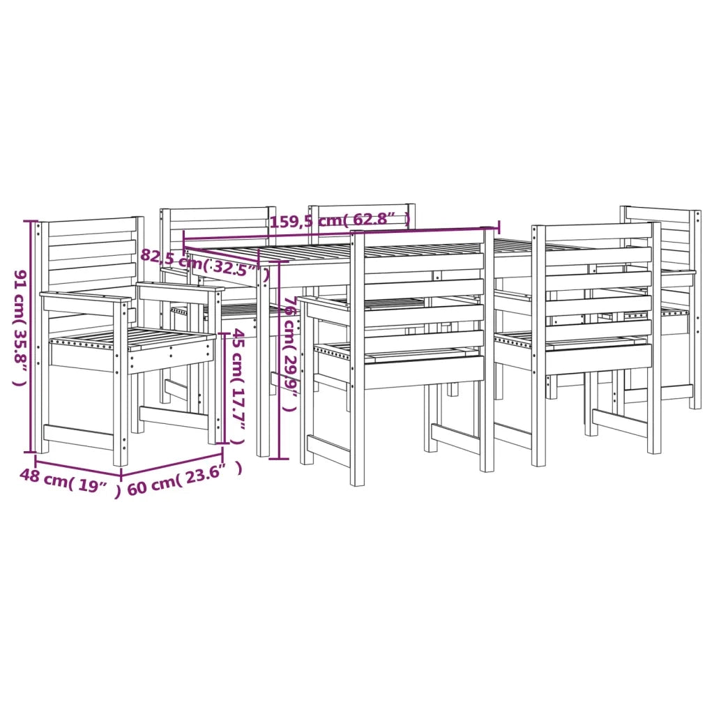 Set da Pranzo da Giardino 7 pz in Legno Massello di Pino 3154713