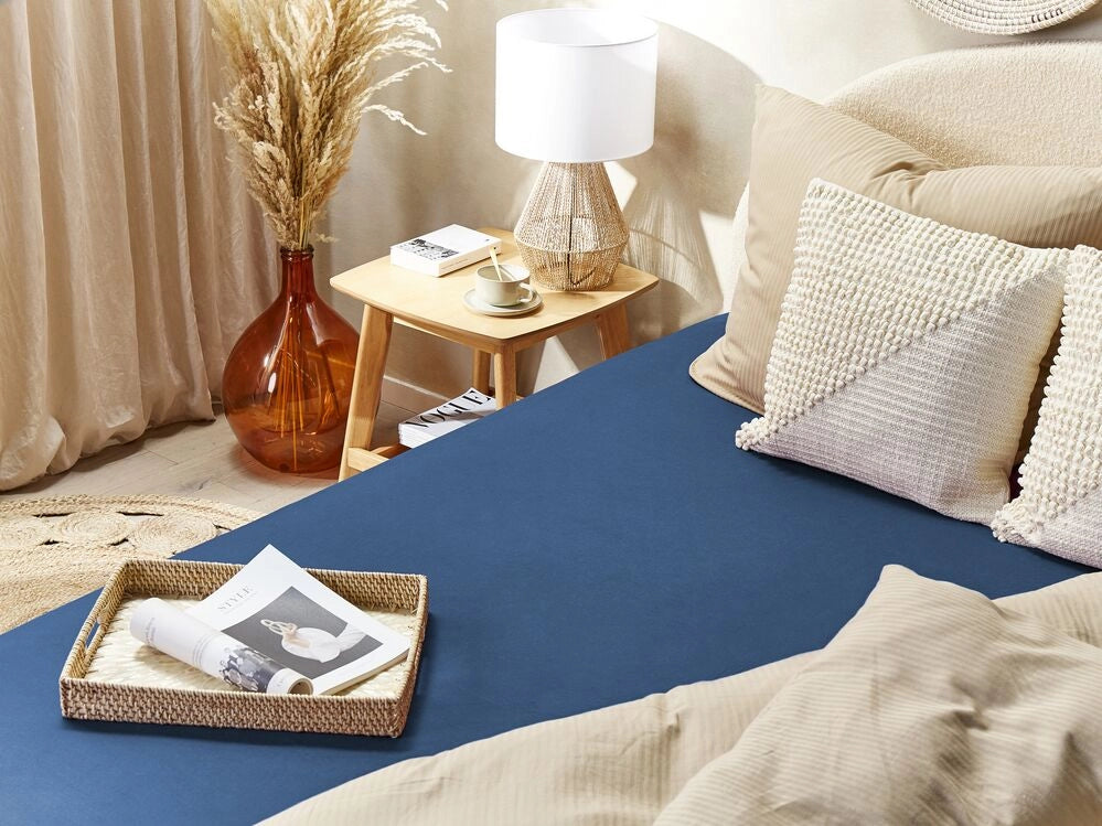 Lenzuolo con angoli cotone blu marino 200 x 200 cm con bordi elastici modello classico a tinta unita camera da letto classica