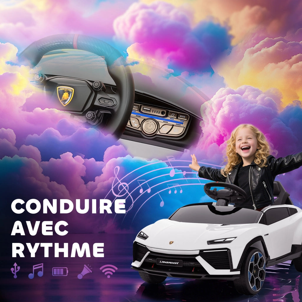 Auto elettrica Lamborghini per bambini 12V telecomando 2.4G ¨C zephmum ¨C bianco