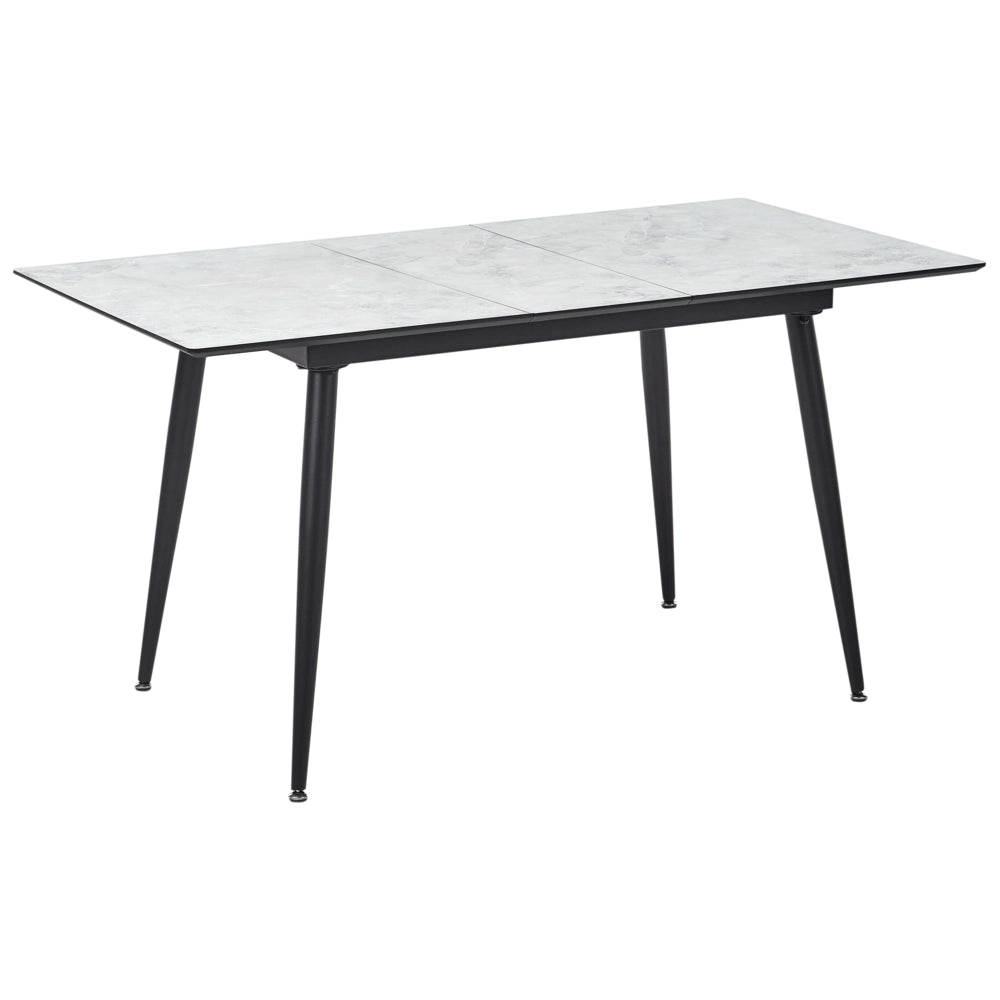 Tavolo da Pranzo Nero Bianco MDF Ferro 120/150 x 80 cm Bianco Effetto Marmo Piano Allungabile Gambe in Metallo Rettangolare Design Moderno