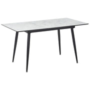 Tavolo da Pranzo Nero Bianco MDF Ferro 120/150 x 80 cm Bianco Effetto Marmo Piano Allungabile Gambe in Metallo Rettangolare Design Moderno