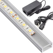 Trade Shop - Profilo Barra Alluminio Impermeabile 1 Metro A 72 Led 18w + Alimentatore Da 5 Ah - -bianco Caldo -smd 5630-copertura Opaca    -