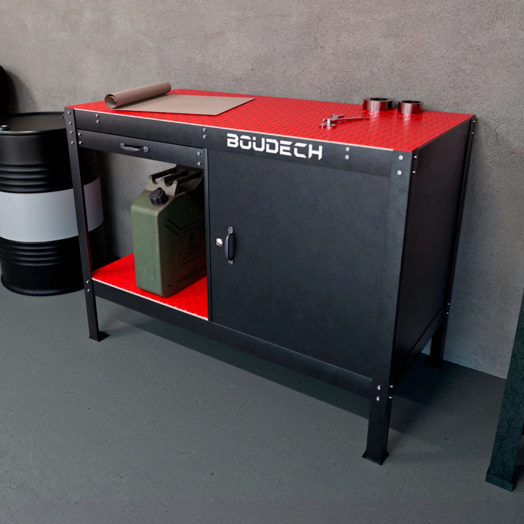 Manny - Banco da Lavoro 120x60 cm con Cassetto 1 Anta e 1 Ripiano in Metallo Nero