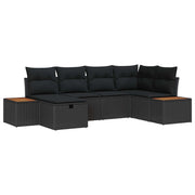 Set Divano da Giardino con cuscino 6 pcs Nero polyrattan