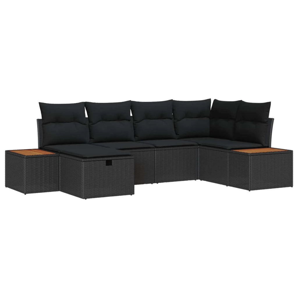 Set Divano da Giardino con cuscino 6 pcs Nero polyrattan