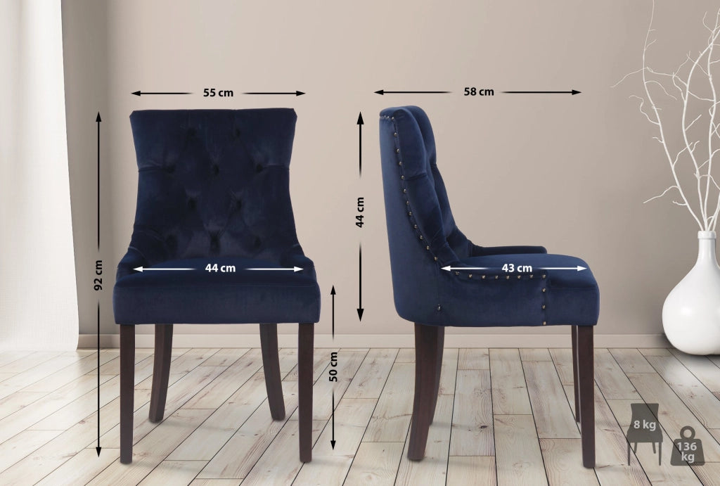 Set 4 poltrone pranzo Aberdeen in velluto blu,antico