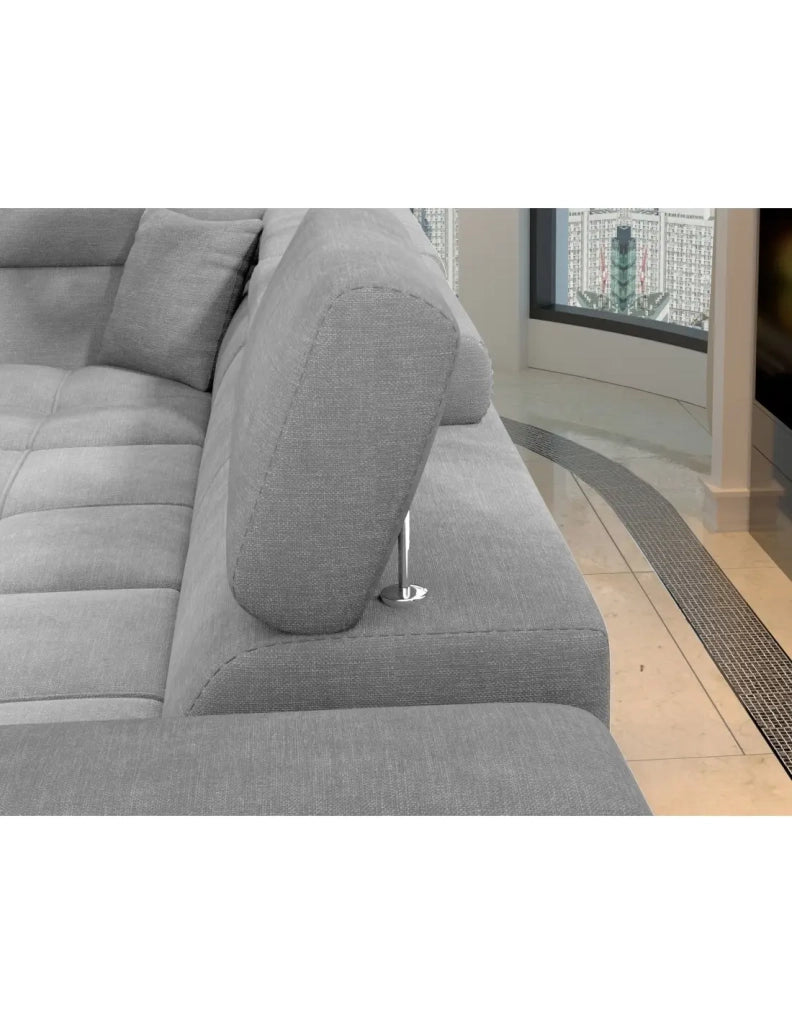 Divano ad angolo convertibile PALAZZO 4 posti grigio chiaro – angolo destro con contenitore
