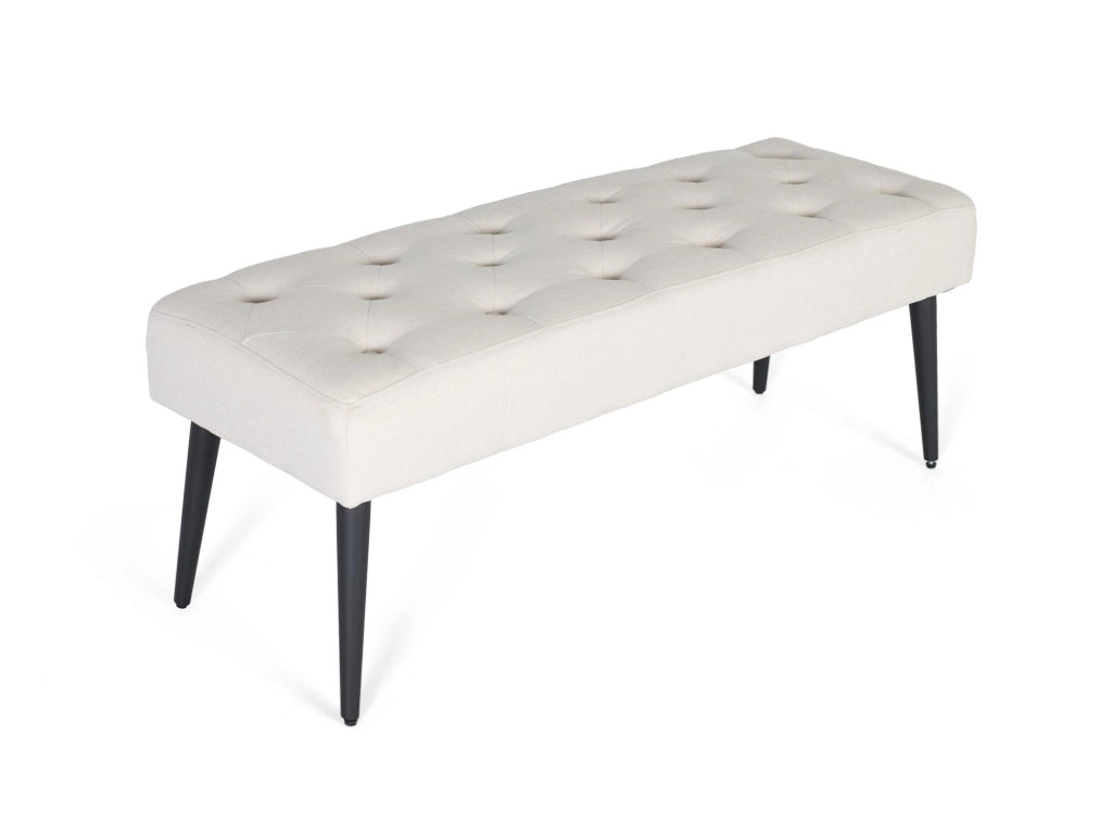 Panca in tessuto beige con gambe in ferro nero