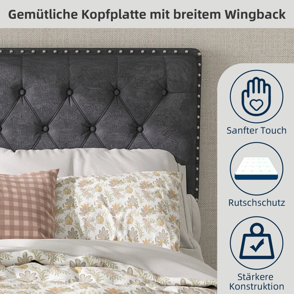 Letto Contenitore Imbottito ¨C MINIMAL ¨C Grigio 140x200 con Testiera, Doghe e Sollevamento Idraulico