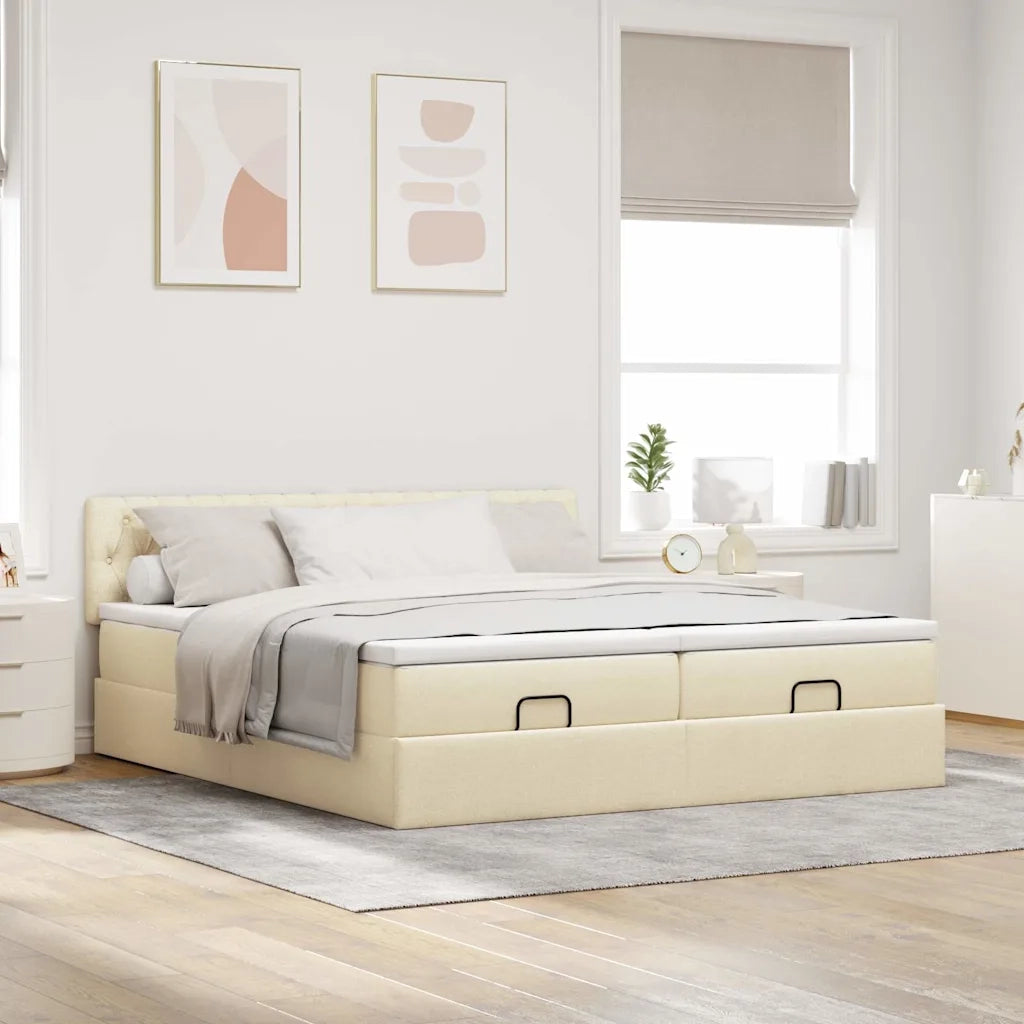 Struttura Letto Pouf con Materassi Crema 160x200 cm in Tessuto 3312862