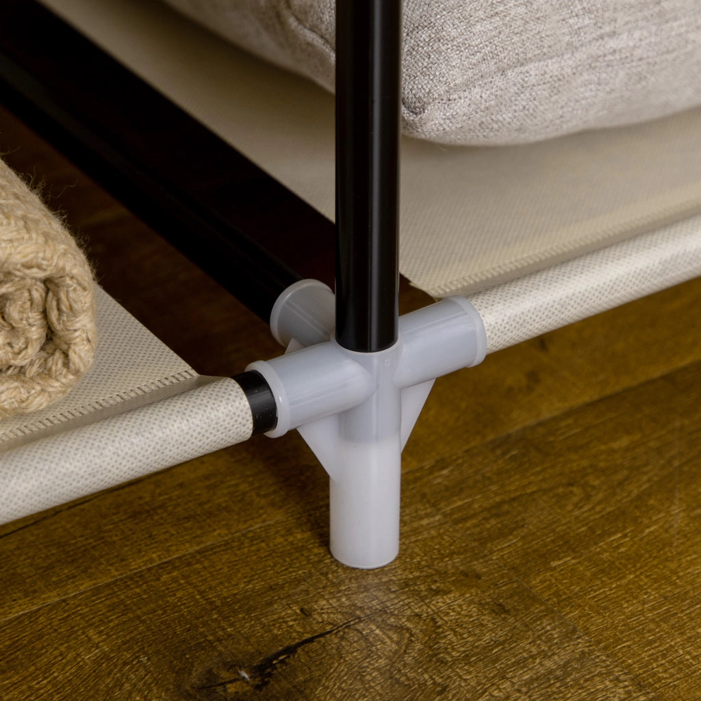 Armadio in tessuto con 8 ripiani e 2 barre appendiabiti, beige, 125x43x162,5 cm