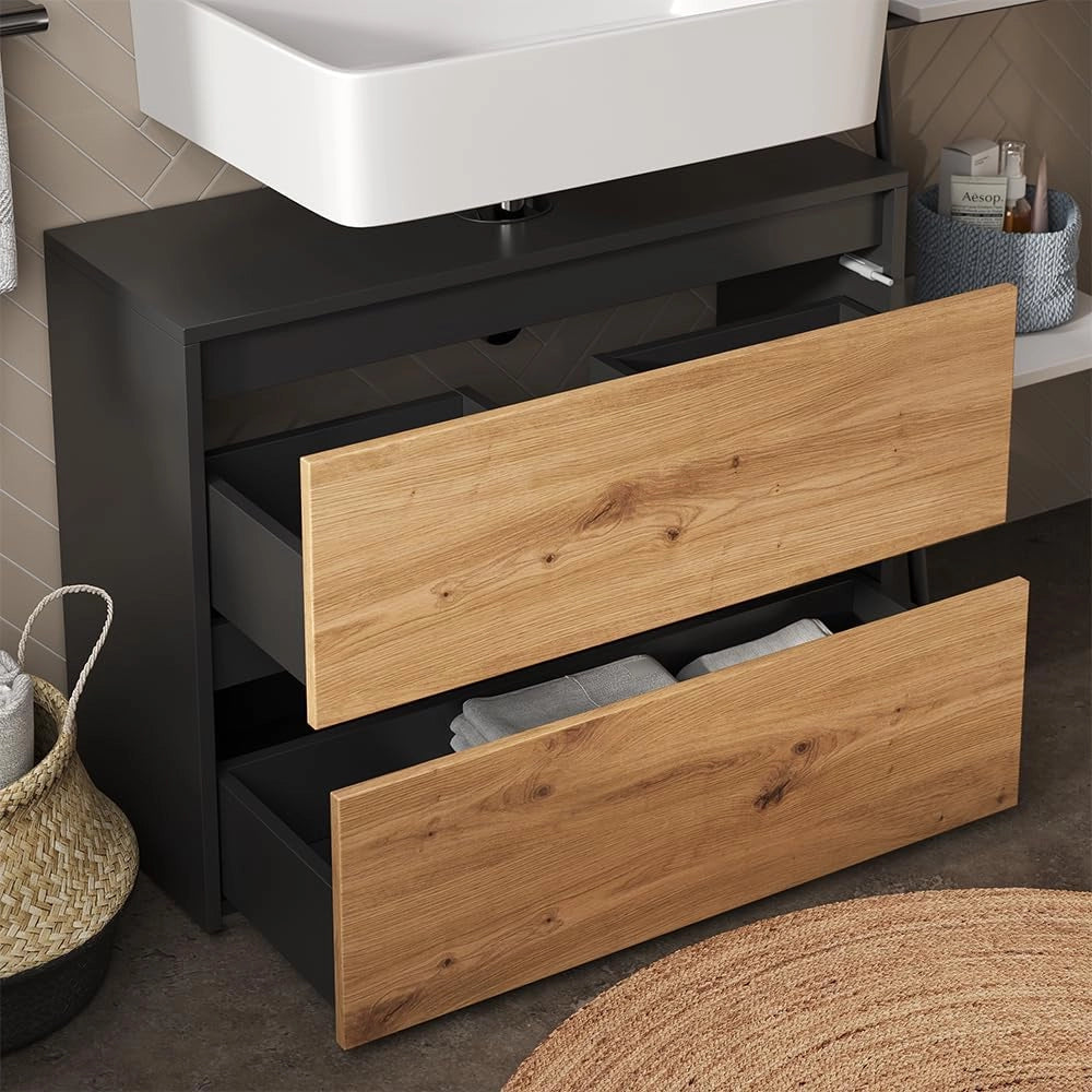 Mobile sottolavabo per bagno Majest, Antracite/Artisan, 80.1 x 62 cm con 2 cassetti