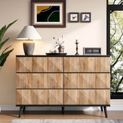 Sideboard moderno 120x40x85 cm con 6 cassetti; finitura naturale e nero; in MDF e truciolare