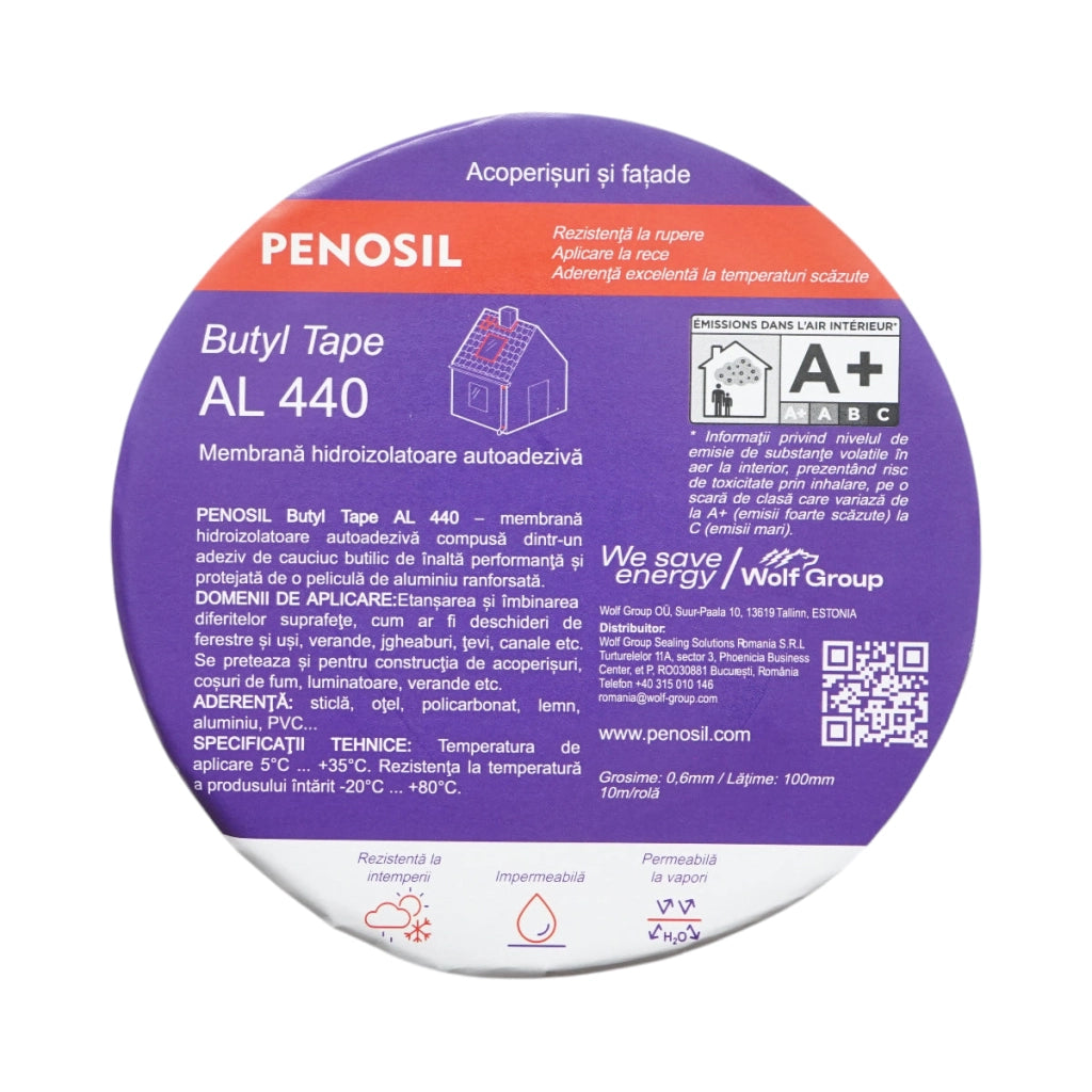 Nastro butilico impermeabilizzante autoadesivo con foglio di alluminio 0,6 × 100 mm × 10 m – Butyl Tape AL 440 Penosil