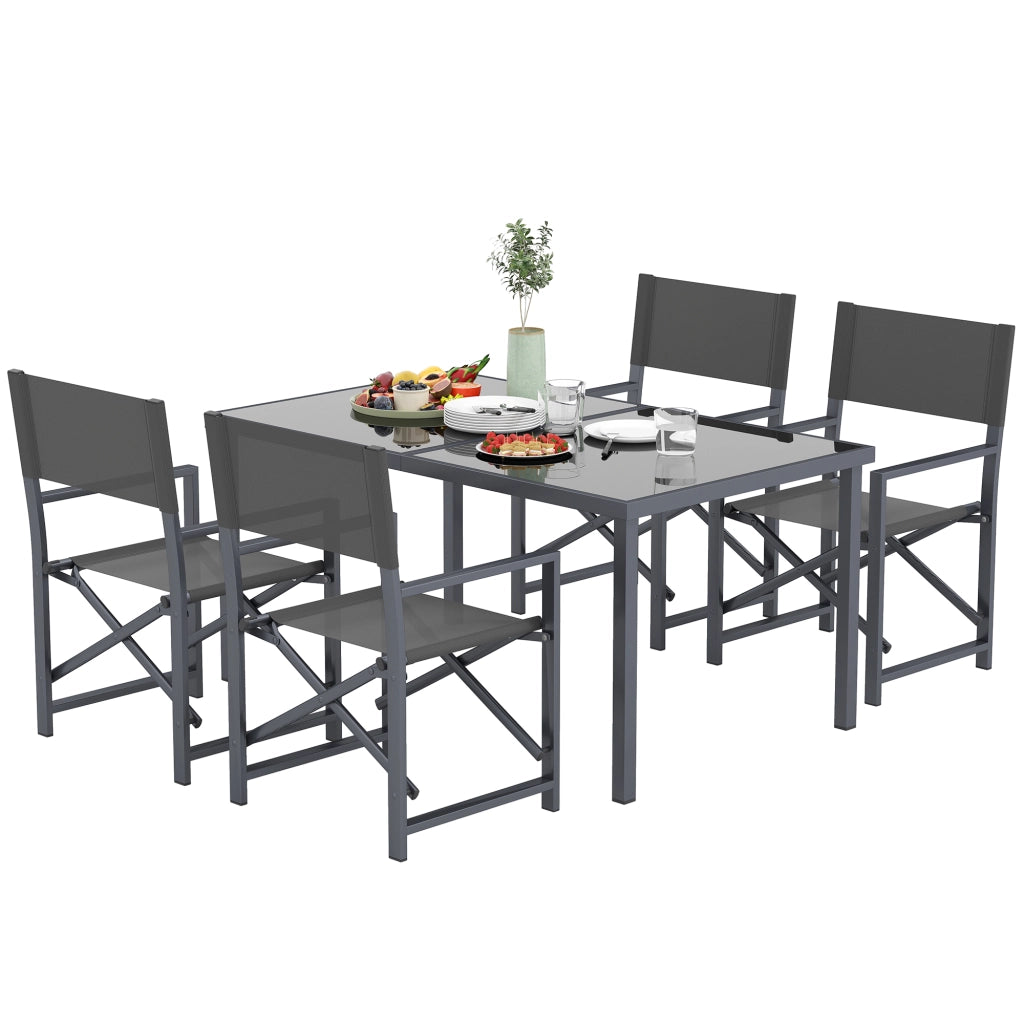 Tavolo da pranzo allungabile con 4 sedie pieghevoli ¨C zephmum ¨C Grigio, Metallo, Vetro, 90x200