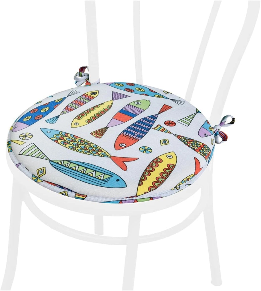 Set 4 Cuscini Sedia Rotondi Cotone Ecru Lavabili Morbidi Coprisedie Tondi Multicolore