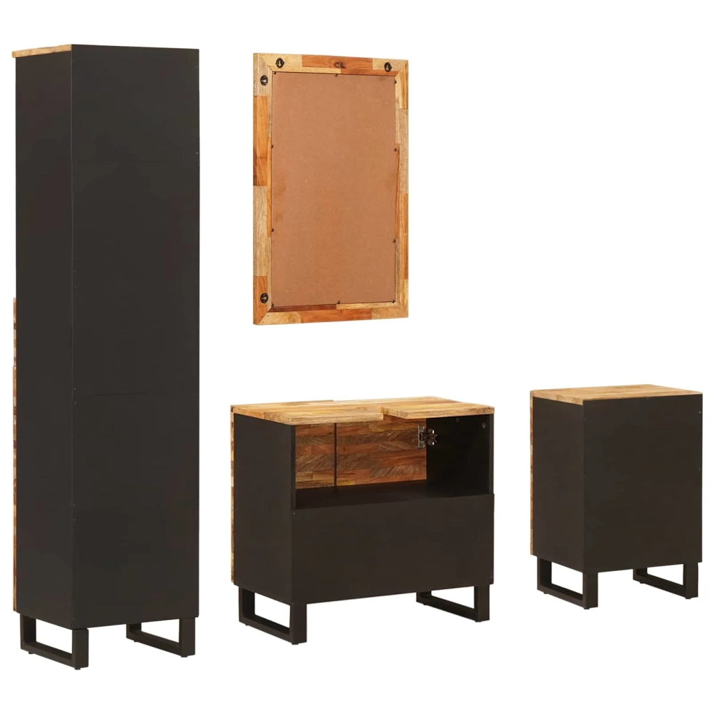 Set da Bagno | Armadio da bagno con cassetto Naturale Legno di mango massello