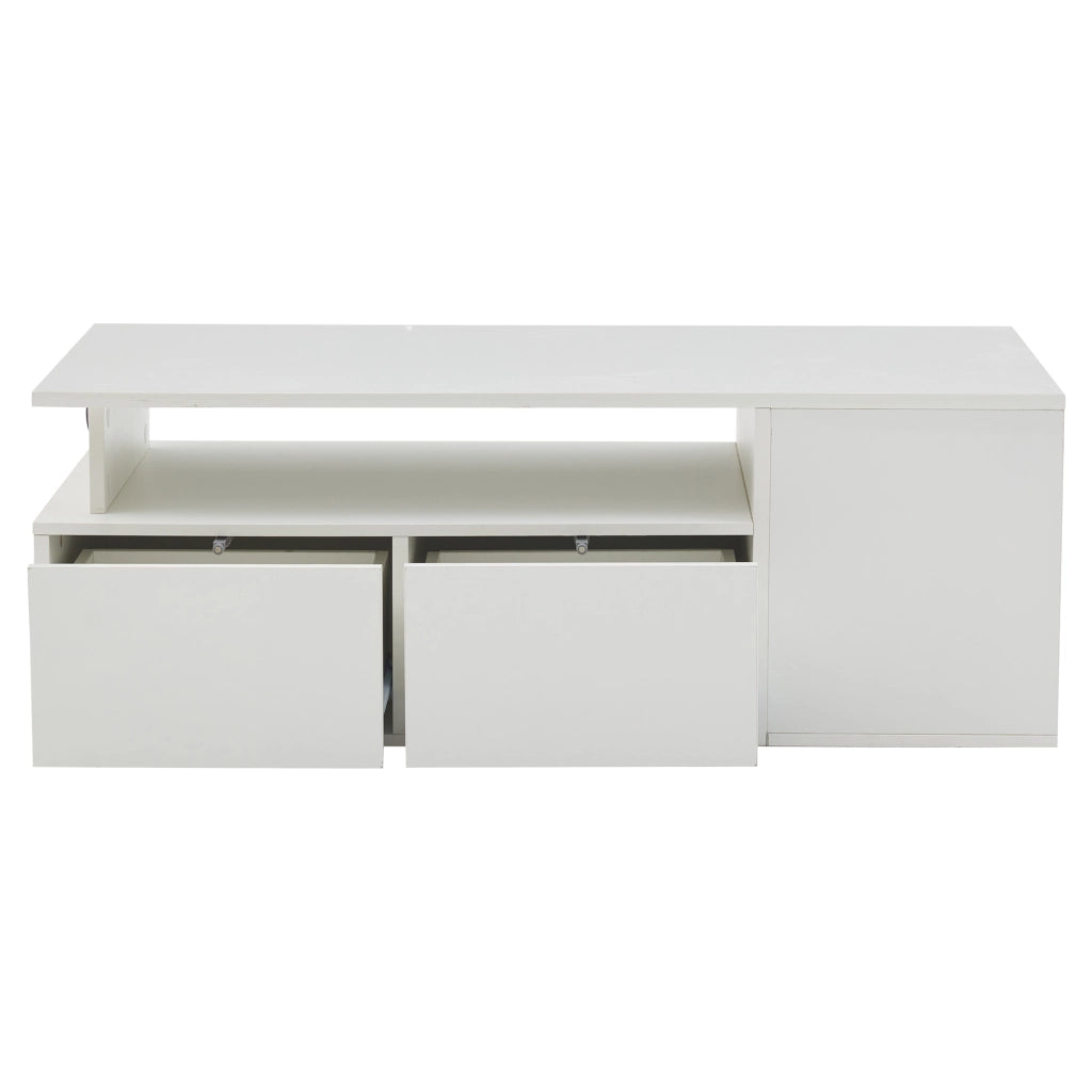 Tavolino da caff猫 con LED e 2 cassetti 100 x 50 x 35 cm bianco