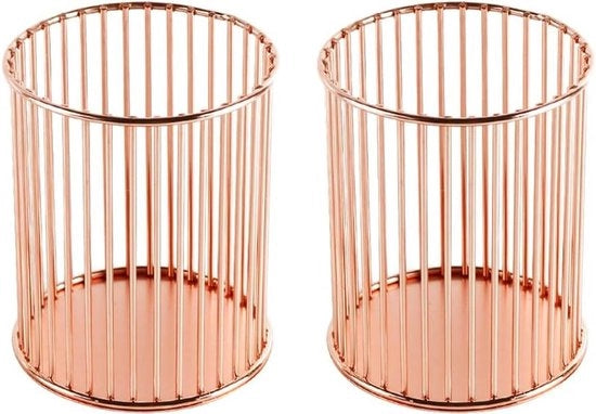 Set di 2 tenitori per pennelli e matite da trucco - Roségoud, tenitore per pennarelli in metallo - Cassetto di conservazione in metallo