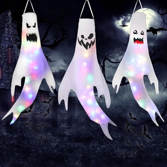 Decorazione di Halloween - Lampada da soffitto a tema Halloween con fantasma e illuminazione a LED per casa, cortile, terrazza, giardino, decorazione di festa