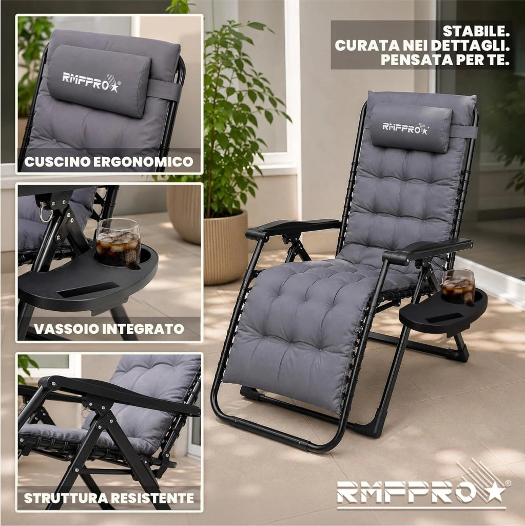 RMF PRO Sdraio da Giardino Pieghevole GRIGIA