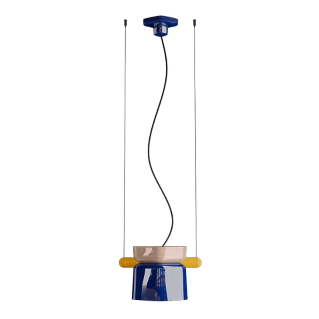 Sospensione Decò Yakitori Ceramica Grigio Sabbia Blu Metallo Giallo 1 Luce E27