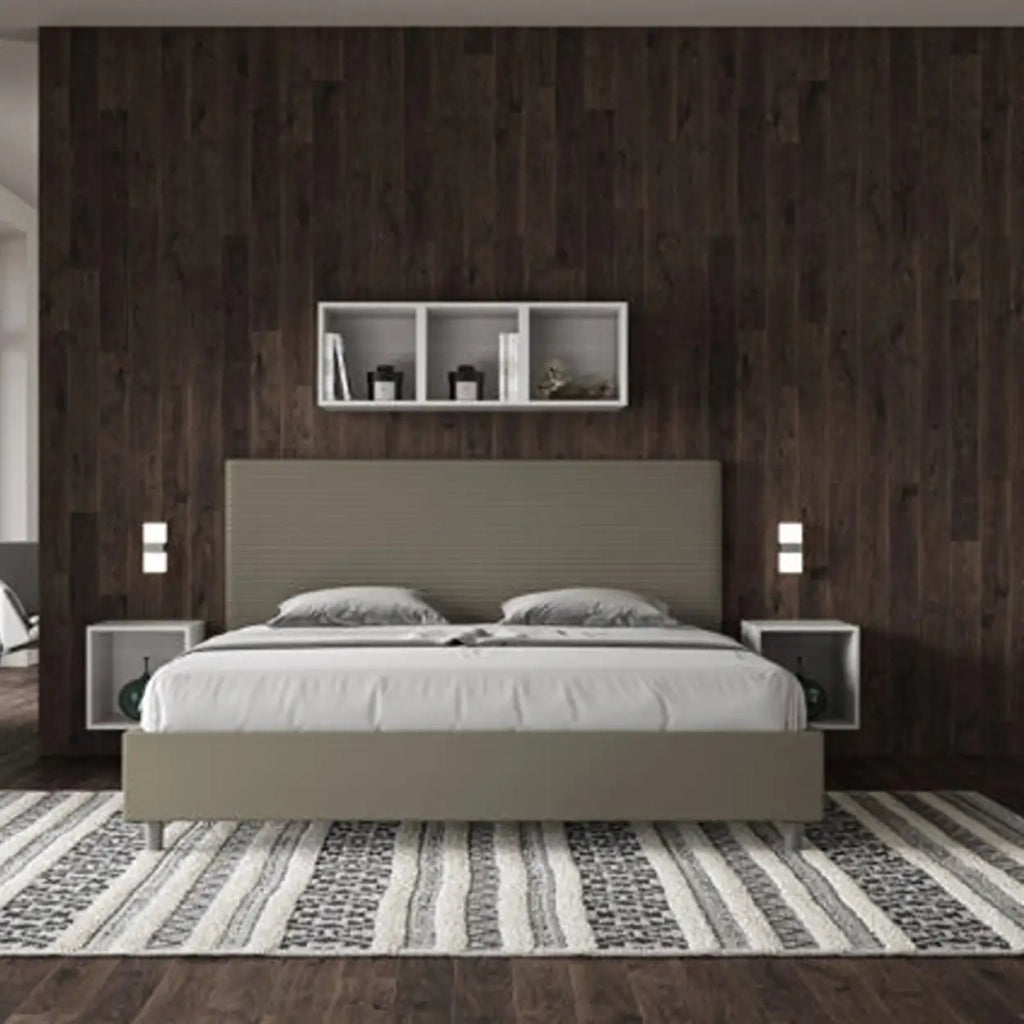 Letto matrimoniale king size con rete imbottito 200x200 similpelle cappuccino Focus