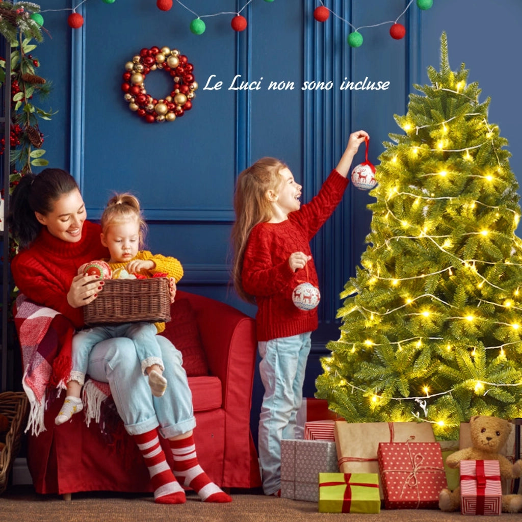 Albero di Natale 180 cm con 1250 rami in PVC, Abete artificiale con cerniere e solida base di metallo-Alberi di Natale