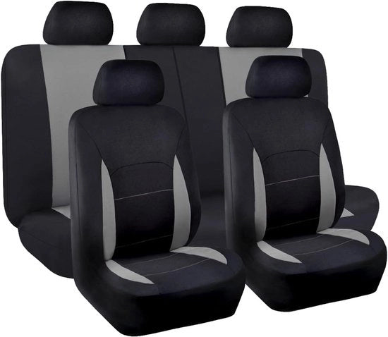 Autostoelhoezen universali - compatibili con airbag - set completo - nero e grigio - tessuto piano