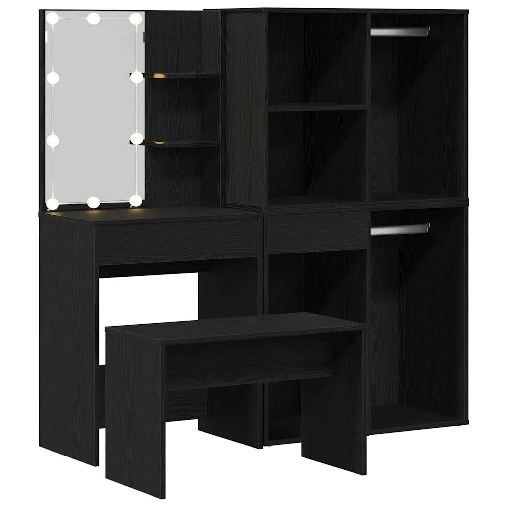 Set da tavolo da trucco con LED con cassetto 4 pcs Rovere Nero 3333068