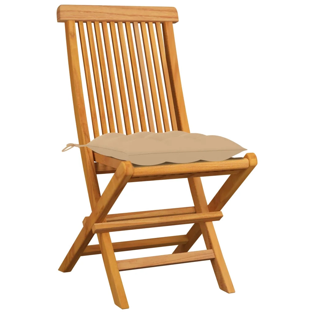Sedie da Giardino con Cuscini Beige 4 pz | Sedie da Esterno Massello di Teak