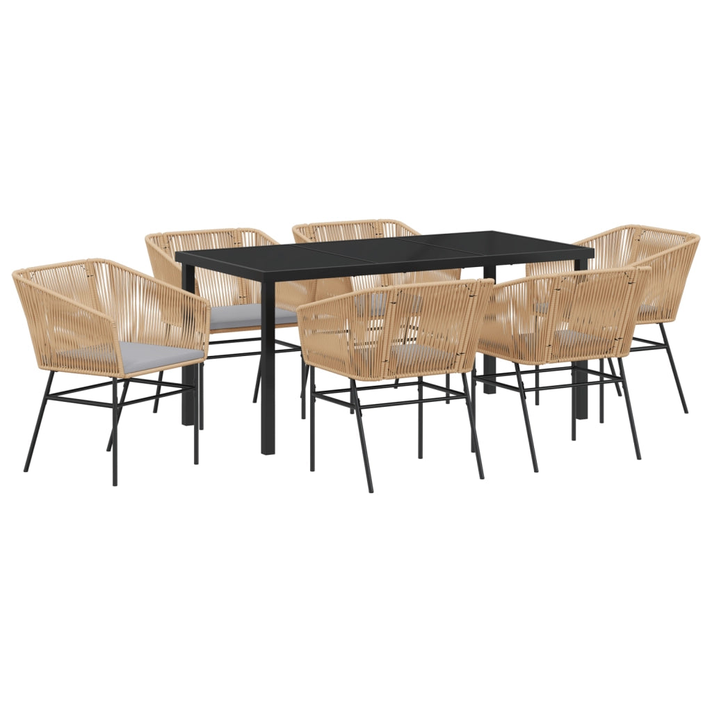 Set da Pranzo da Giardino da 7 Pezzi con Cuscini Marrone Polyrattan