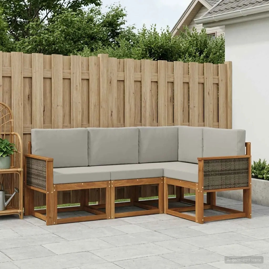 Set di divani da esterno 4 pcs Naturale e Grigio Chiaro
