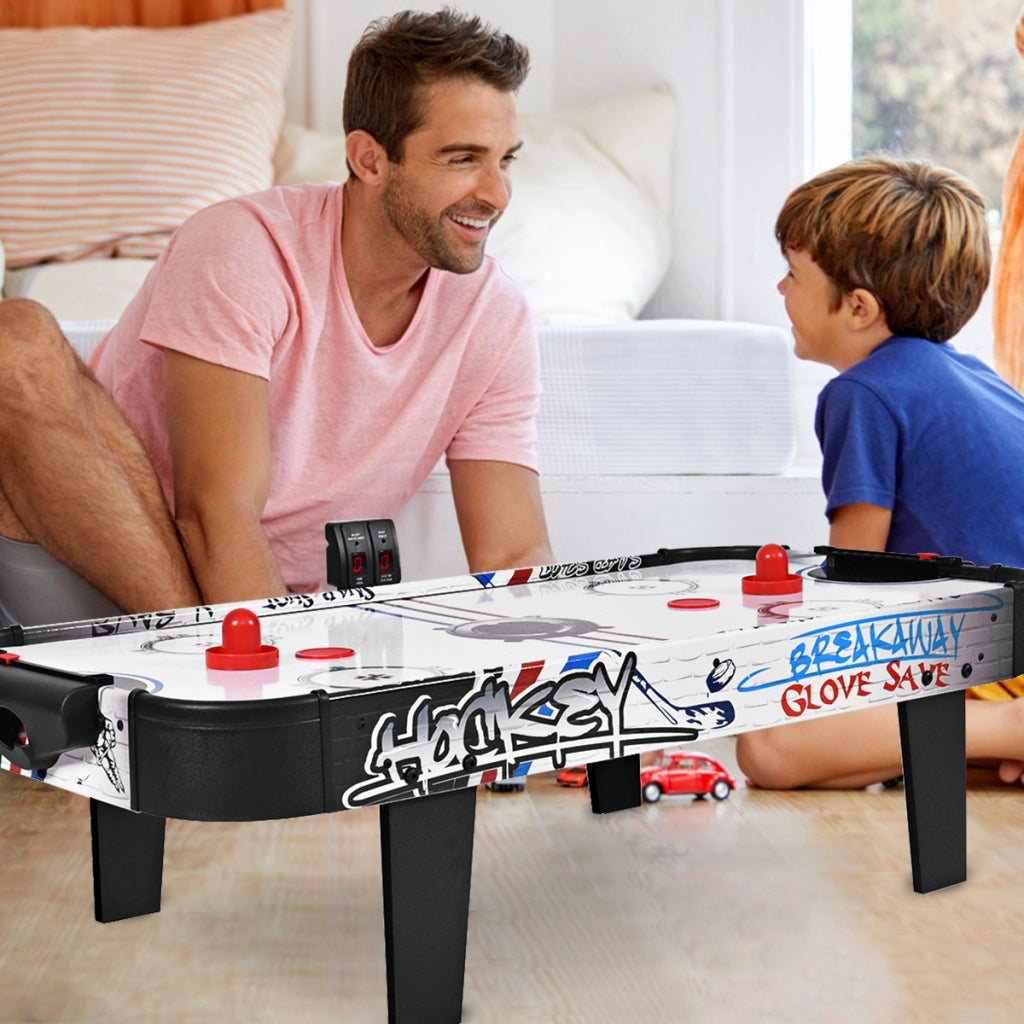 Set tavolo da air hockey con segnapunti LED elettronico, Mini tavolo da air hockey per bambini e adulti-Stanza dei giochi
