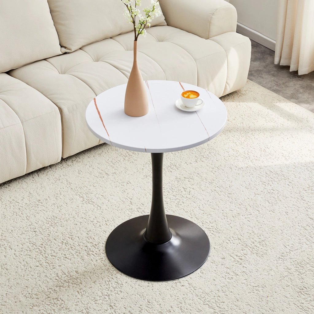 Tavolino rotondo in MDF e metallo; bianco e nero; h 72 cm