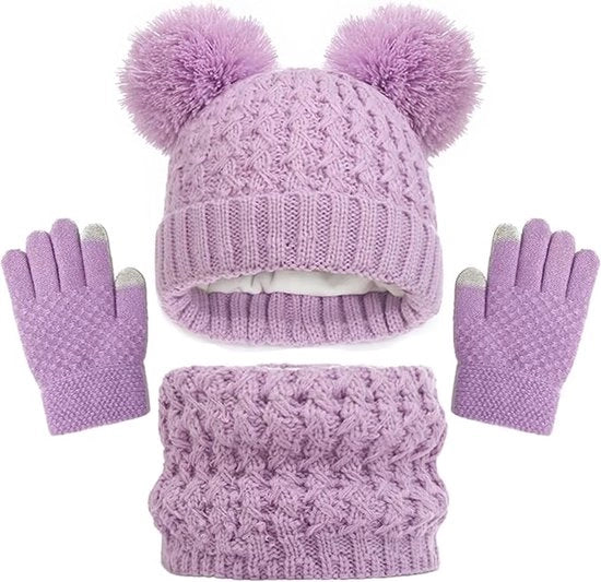 Set a 3 pezzi - Sciarpa, Guanti e Cappello - Blu - Acrilico - Calotta e guanti caldi per bambini - Guanti con schermo tattile - Accessori invernali - Per ragazze e ragazzi da 2 a 8 anni - Per sci e attività all'aperto