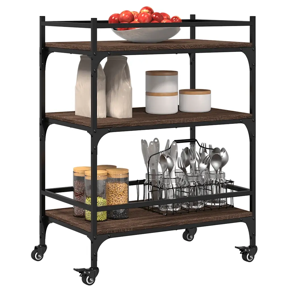 Carrello Cucina-Scaffale per Cucina Rovere Marrone 65x40x86,5 cm Legno Multistrato