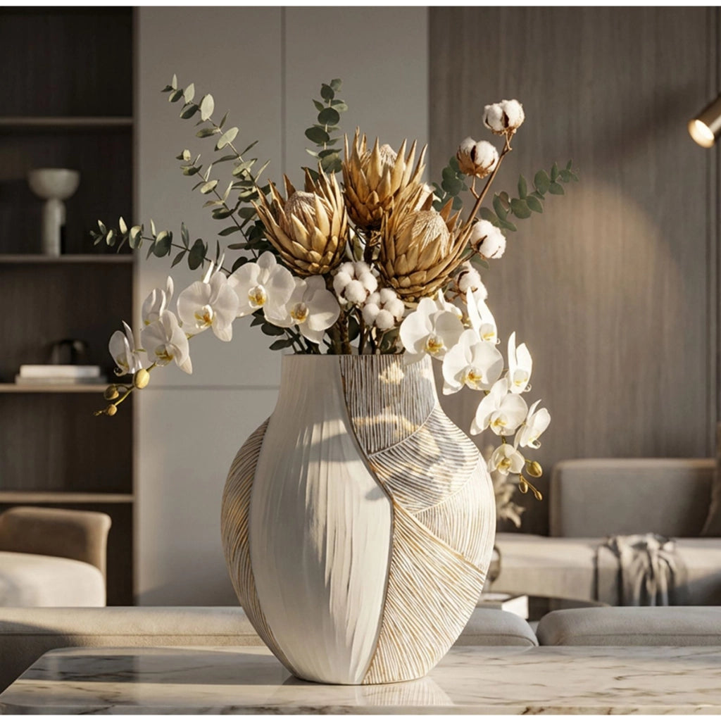 Vaso Decorativo VKH1031, Bianco, Poliresina, 35x13,5x37,5 cm