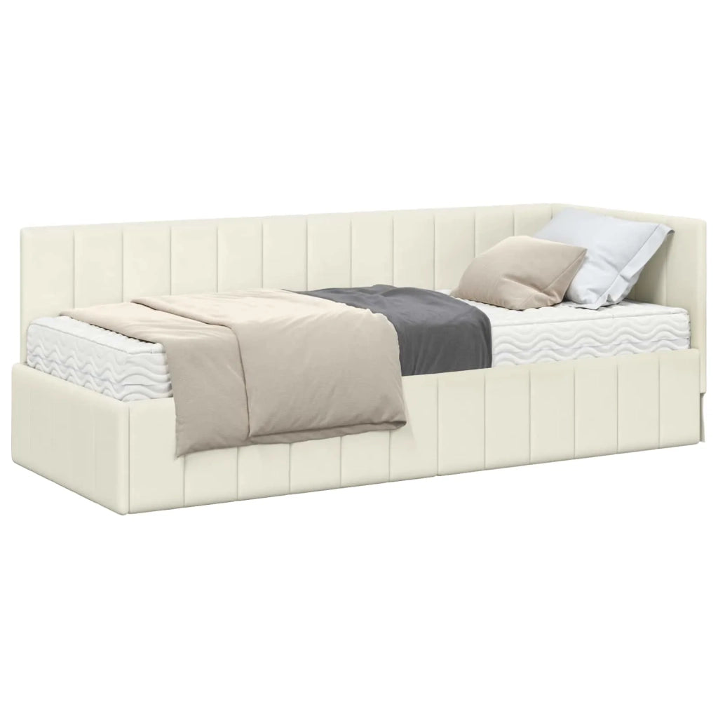 Struttura Letto Angolare con Materasso 2 pcs Crema Velluto