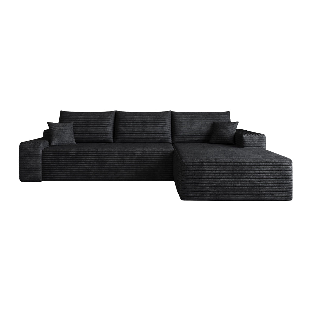 Divano angolare modulare 270 cm - con chaise longue a L - in velluto a coste nero
