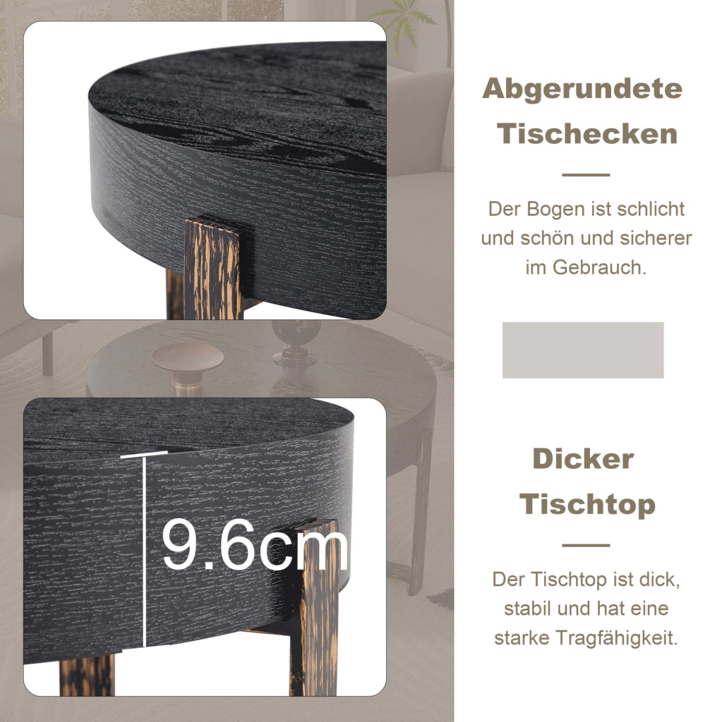 Tavolino rotondo nero ? 68 cm in MDF e metallo; altezza 39 cm